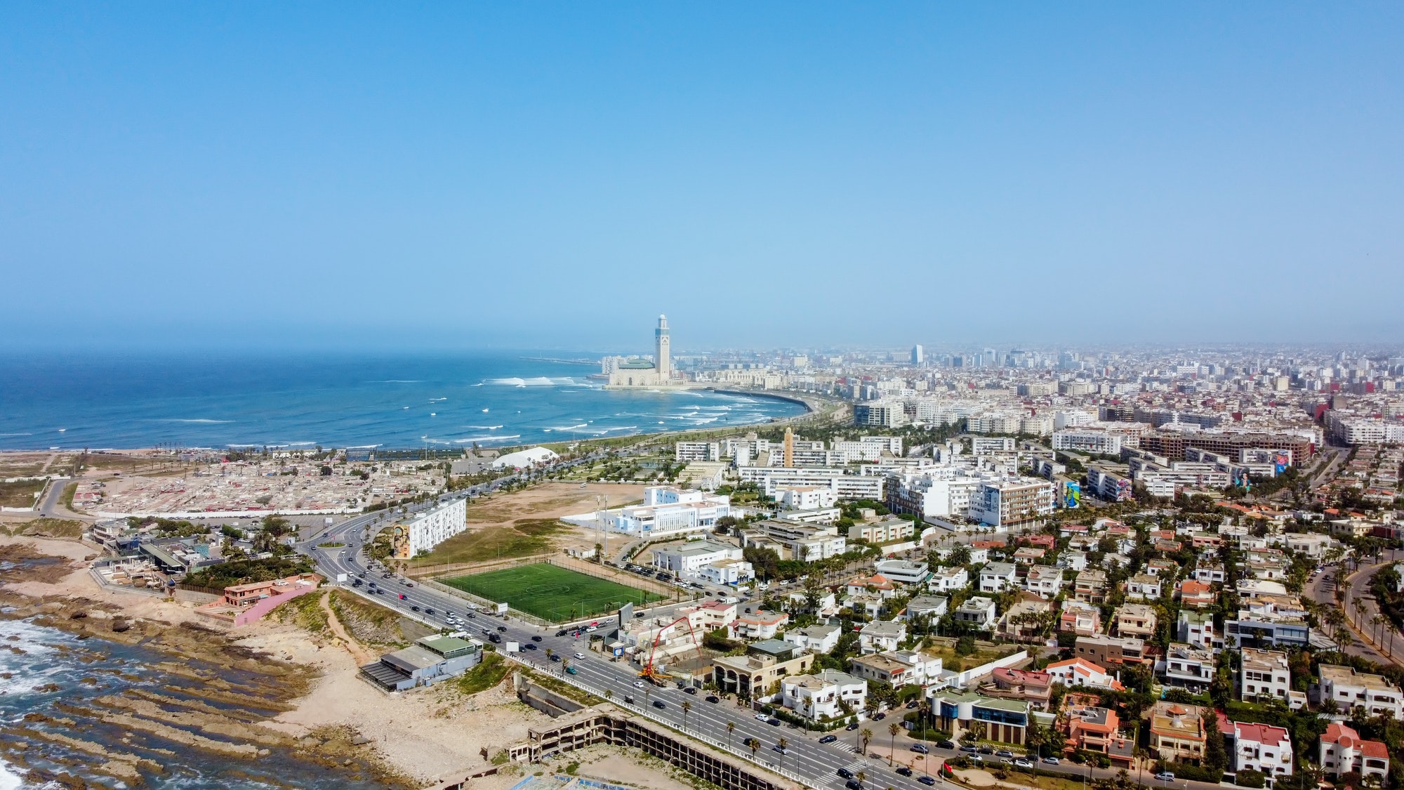 Aerial drone view of Casablanca, Morocco