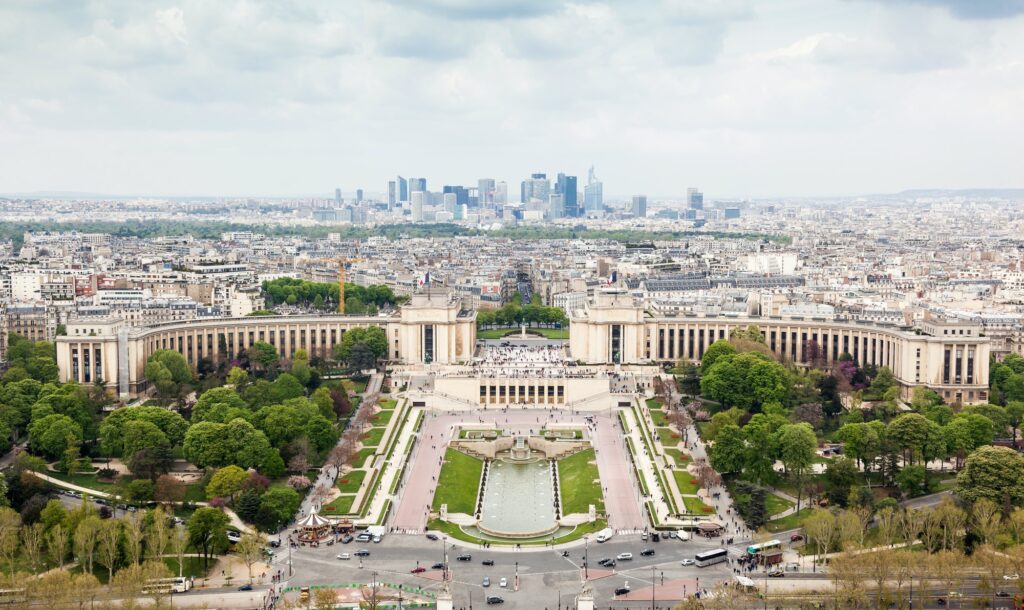 Panorama of Paris, the Trocadero and La Defense.