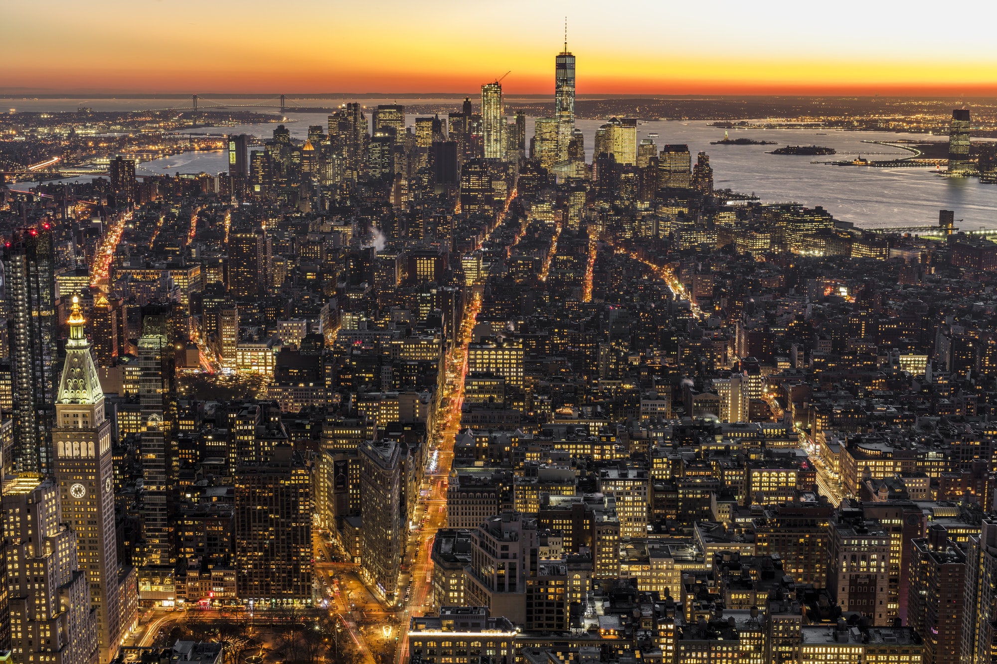 USA, New York City, cityscape at dusk